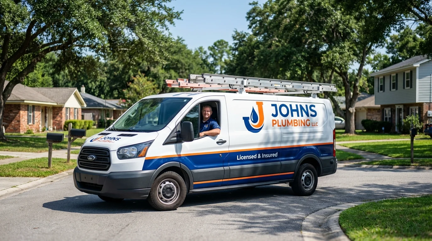 Johns Plumbing LLC service van in Morrisville, NY