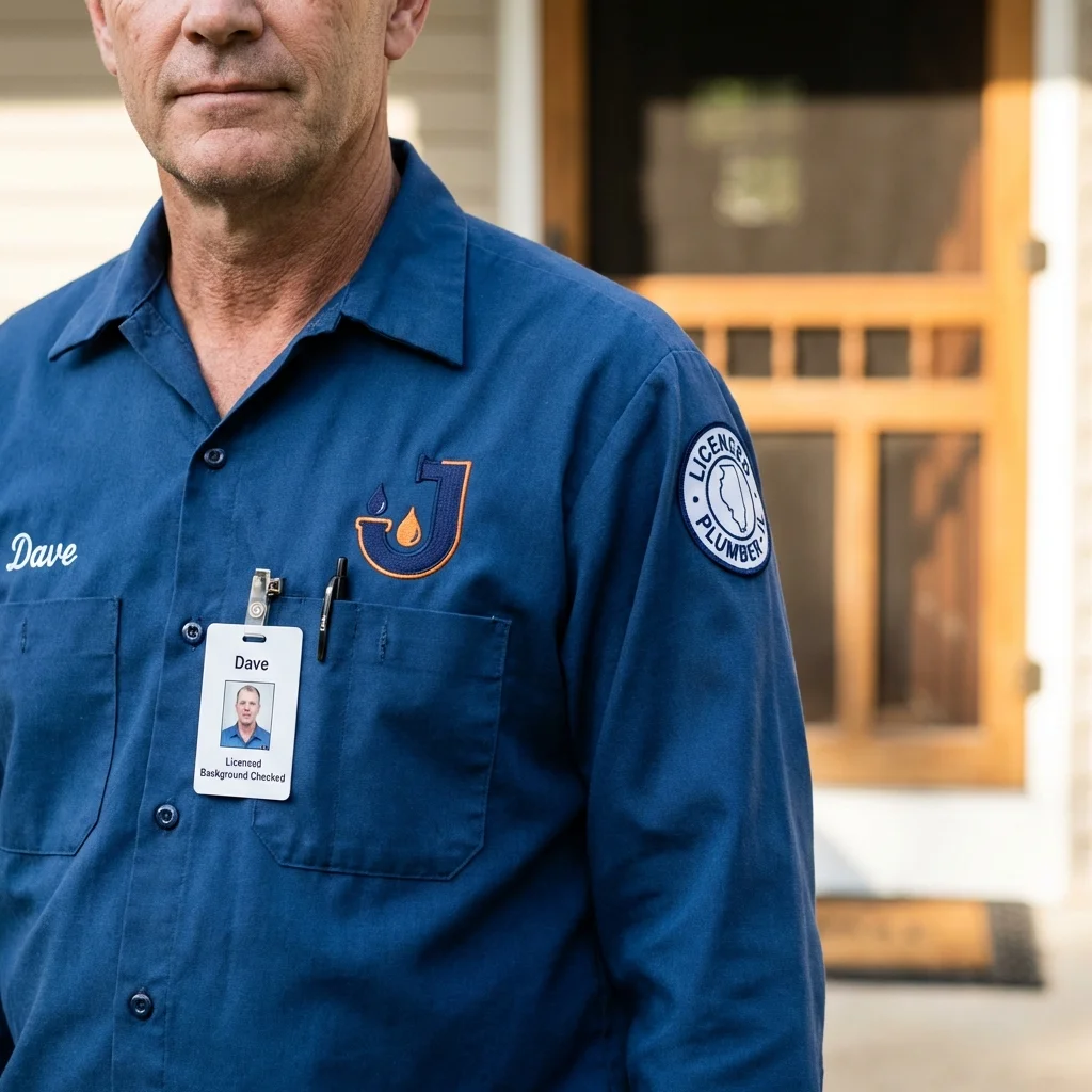 Licensed plumber showing ID badge in Morrisville, NY