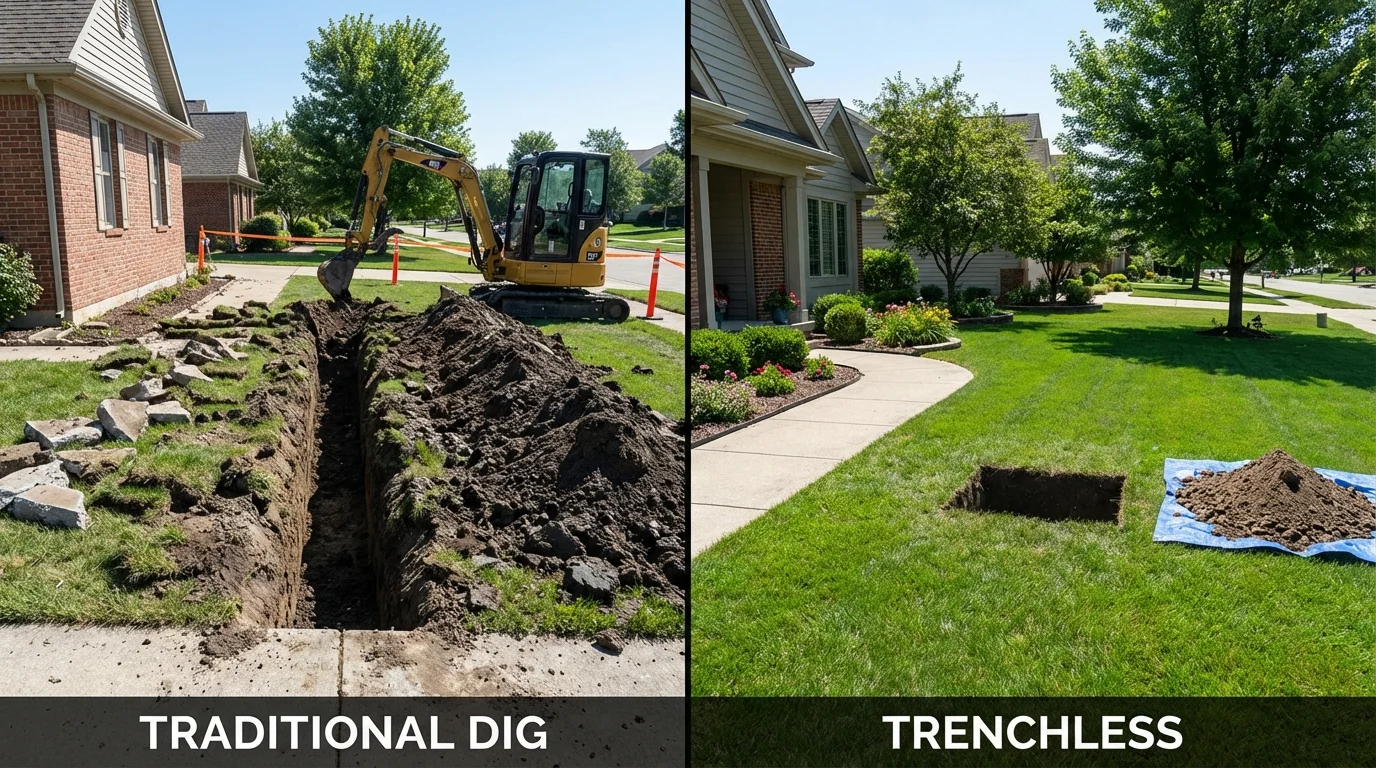 Trenchless sewer repair with minimal yard damage versus traditional excavation in Morrisville, NY